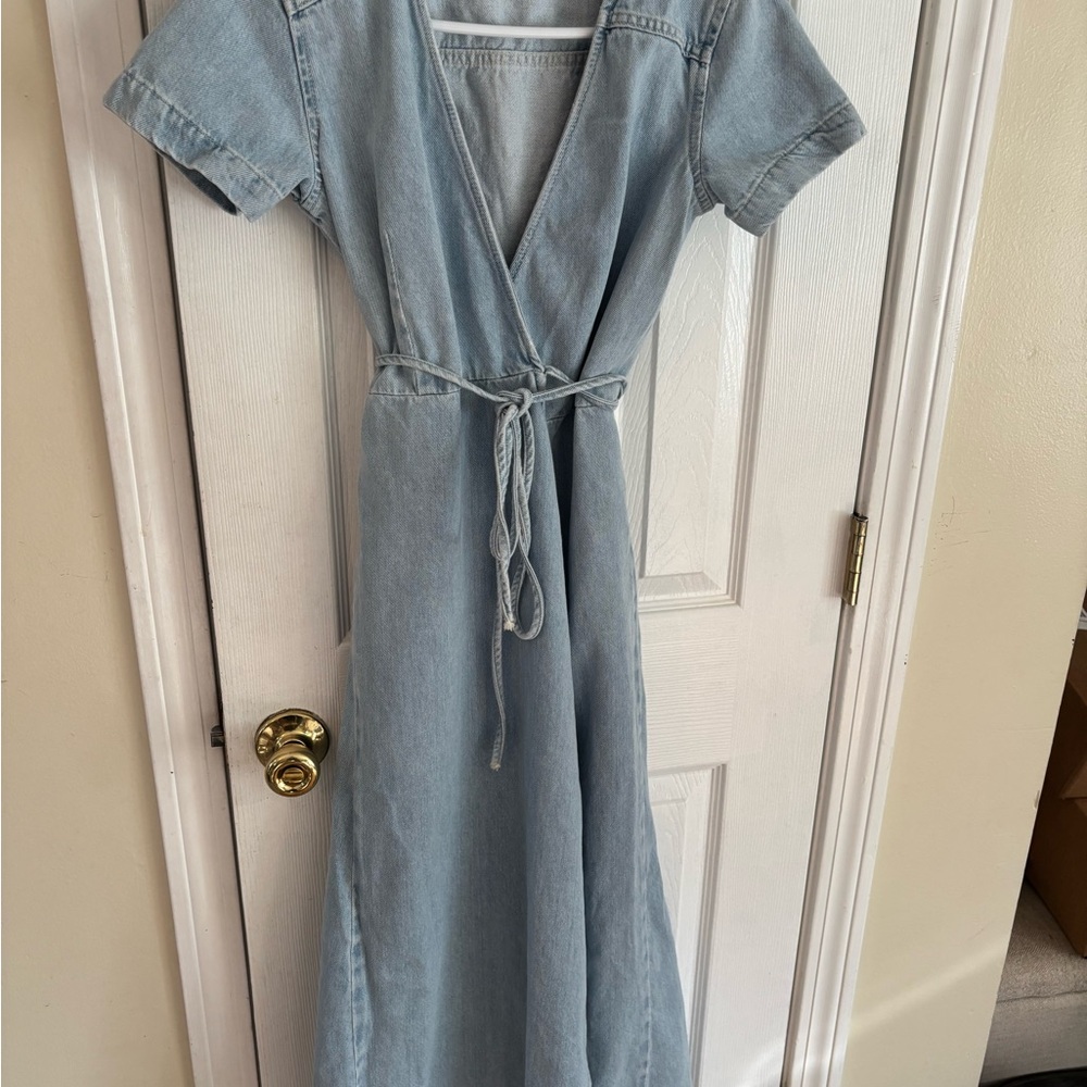 Zara Light Blue Denim Wrap Maxi Dress